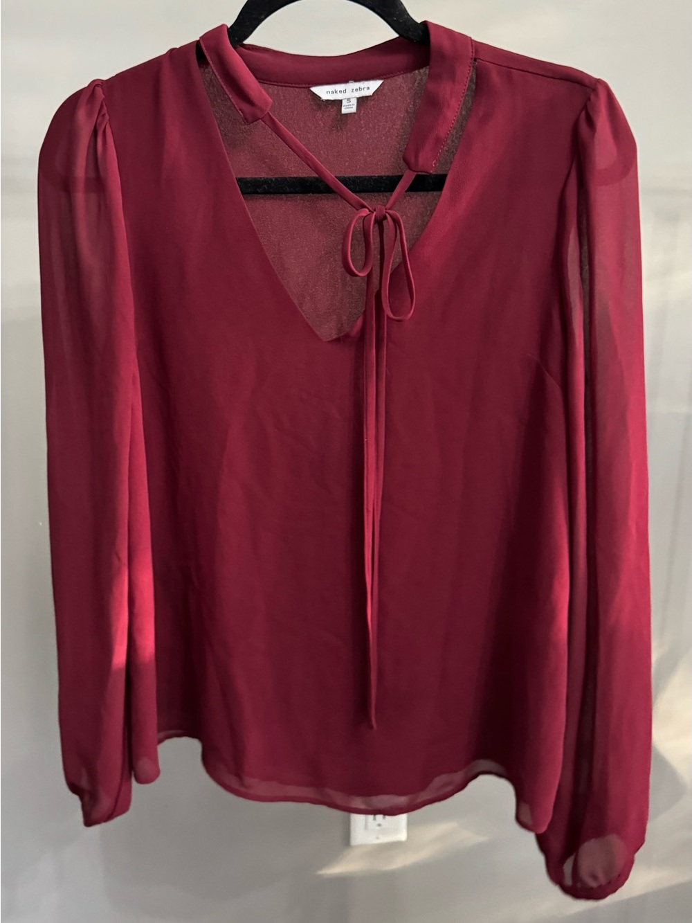 Naked Zebra Burgundy Tie-Neck V-Neck Blouse